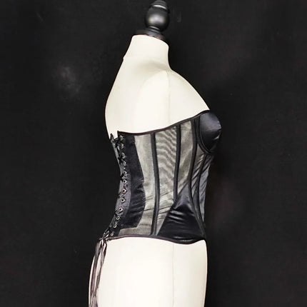 Strapless Breathable Mesh Corset Bustier Built-In Bra Boned Waist Cincher Top