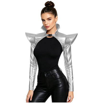 Metallic Shoulder Armor Shrug Crop Top & Sleeves Futuristic Pauldron Stage Costume