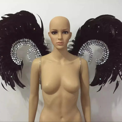 Showgirl Feather Wing Backpiece with Rhinestone Scroll Frames