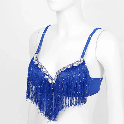 The Stardust Oasis Sirena – Sequined Tassel & Rhinestone Push-Up Belly Dance Bra Top