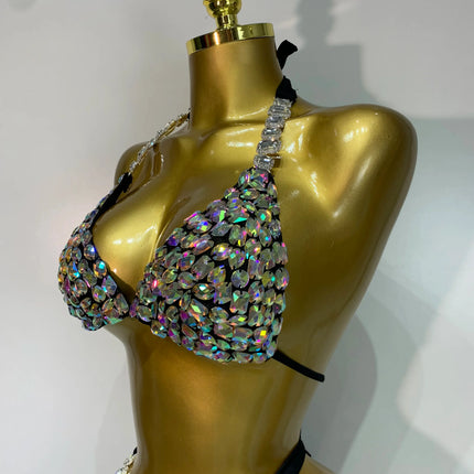 Crystal Diamond Bikini Two-Piece Set Sparkle Stage Performance Outfit