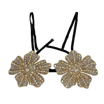 Handmade Crystal Flower Embroidery Rhinestone Costume Bra