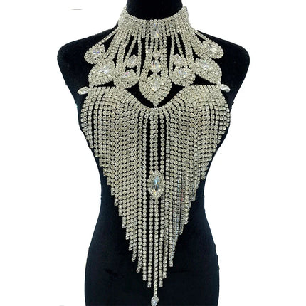 Long Rhinestone Tassel Fringe Crystal Drop Chocker Necklace Body Jewelry