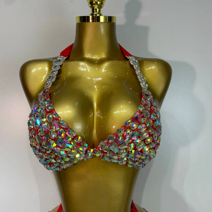 Crystal Diamond Bikini Two-Piece Set Sparkle Stage Performance Outfit