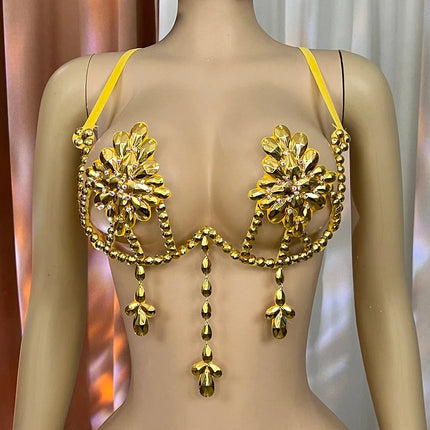 Sparkly Samba Carnival Stone Wire Bra Hand-Beaded Stage Costume Top