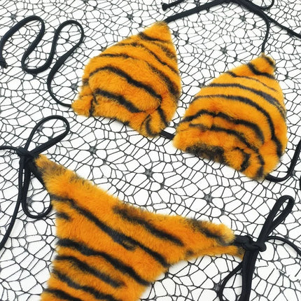 The Stardust Wildcat Knit Bikini – Retro Tiger Print Showgirl Set