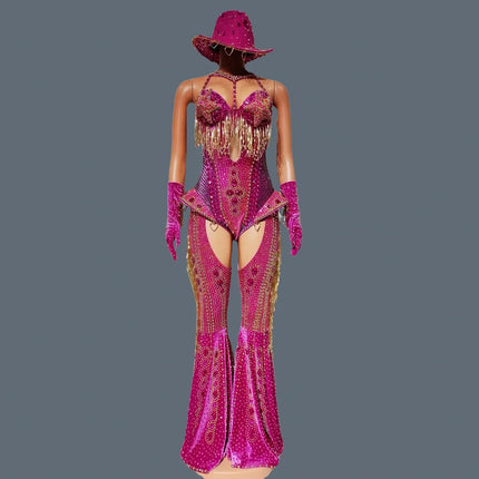 The Stardust Showstopper 4-Piece Rhinestone Ensemble – Luxury Stage Bodysuit & Jumpsuit Set