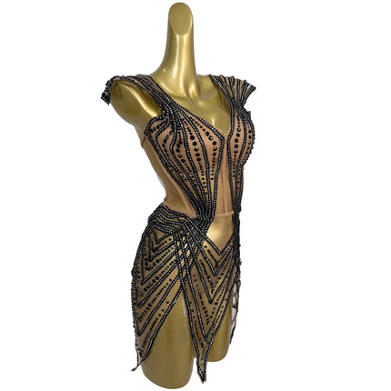 Crystal Embellished Flying Sleeve Bodycon Mini Dress & Gogo Dancer Costume