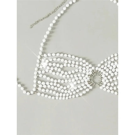 The Venus Pearl Halter Bikini Top – Luxury Woven Diamond & Pearl Showgirl Swimwear