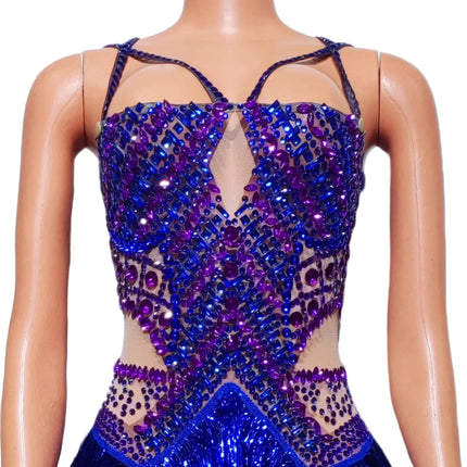 Rhinestone Fringe Bodysuit with Cutout Mesh Panels