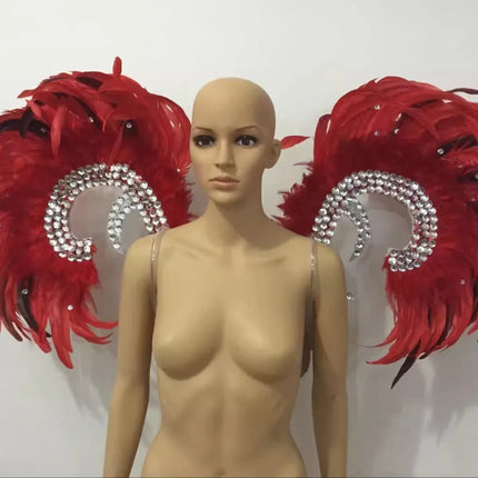 Showgirl Feather Wing Backpiece with Rhinestone Scroll Frames