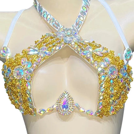 Sparkly Samba Carnival Stone Wire Bra & Thong Two-Piece Stage Costume Set