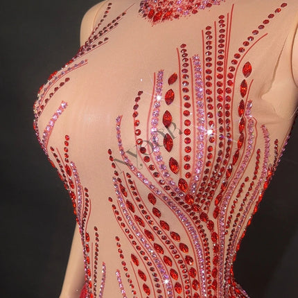 Sparkly Rhinestone, Sequin & Fringe Sleeveless Bodysuit Stage Performance Costume