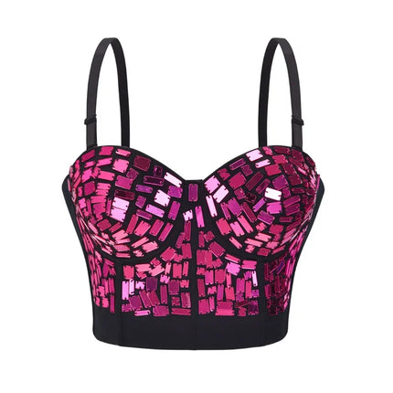 The Stardust Prism Siren – Mirror Embellished Push-Up Bustier Corset Top