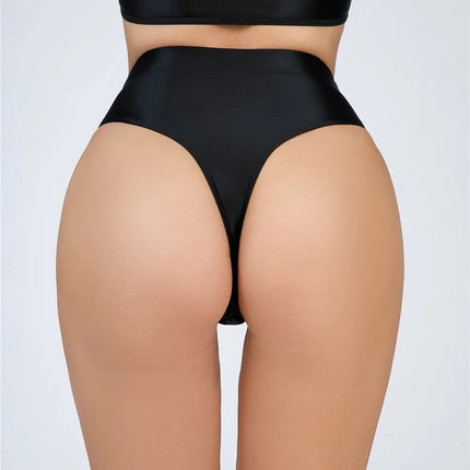 High-Waist Oil Glossy Sheer G-String Thong Satin Smooth Seamless Briefs