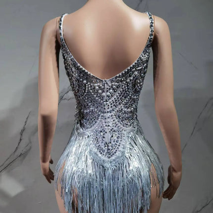 The Stardust Festival Fringe Bodysuit – Luxury Rhinestone Tassel Showgirl Costume