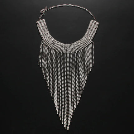 Rhinestone Fringe Tassel Choker Chain Necklace
