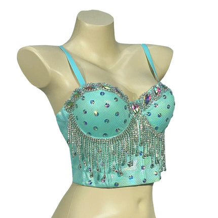 Sparkly Rhinestone Inlaid Corset Bra Top Nightclub Pole Dancing Costume