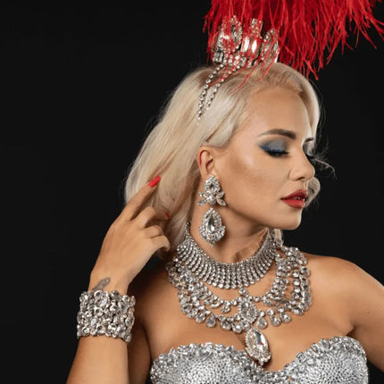 Rhinestone Headpiece Necklace & Earring Set