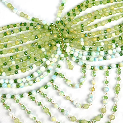 The Stardust Emerald Goddess – Handmade Green Rhinestone & Beaded Tassel Body Chain Halter Top