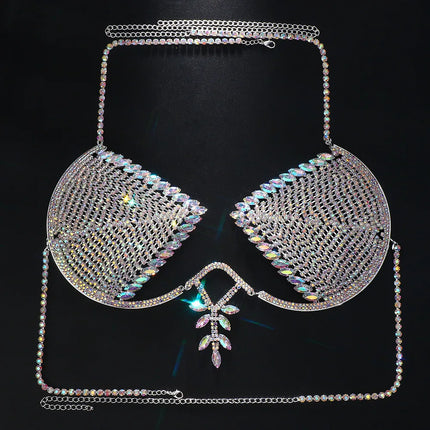 Dazzling Crystal Ankh Cross Chest Chain & Halter Bra Body Jewelry