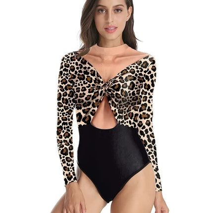 Animal Print Long Sleeve Cutout Bodysuit Sexy Stage Dance & Festival Wear