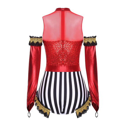 Circus Ringmaster Sequin Striped Bodysuit & Metallic Gloves 2-Piece Stage Costume Set