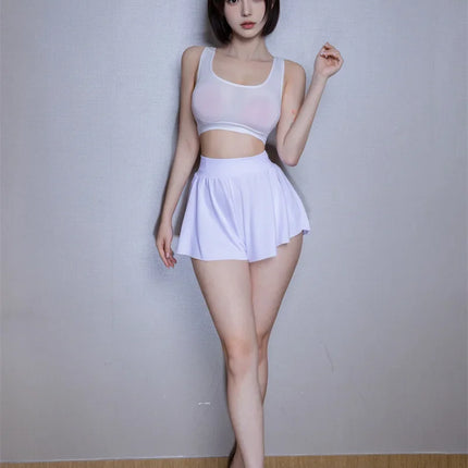 Ice Silk High-Waist Split Flared Mini Shorts High-Stretch Micro Hot Pants
