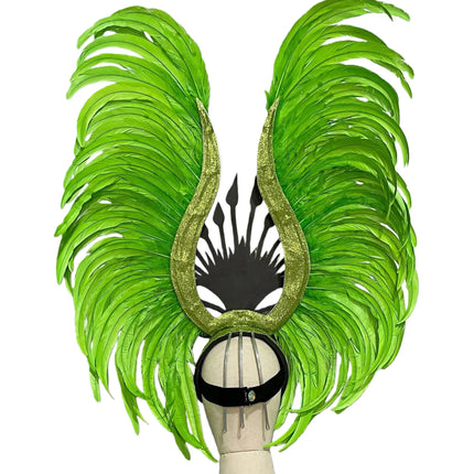 The Stardust Vertigo – Emerald Green Feathered Carnival & Samba Headdress