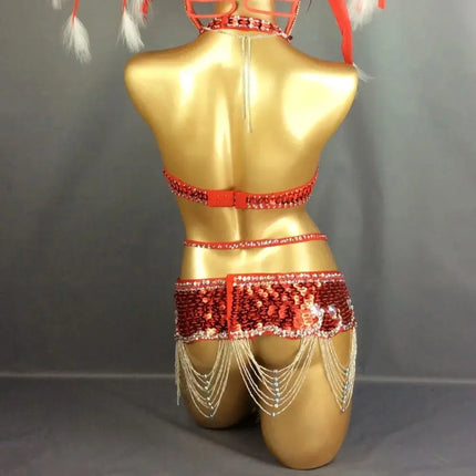 Samba Queen Rio Carnival Costume Set with Feather Headdress & Accessories