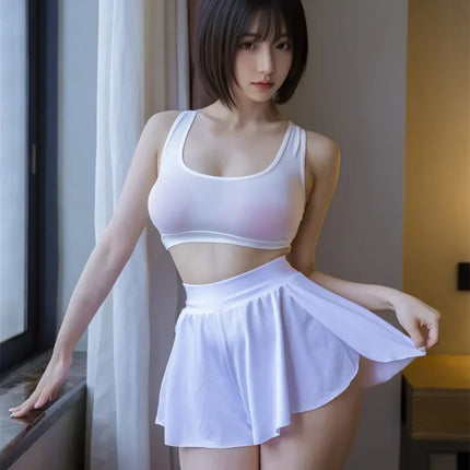 Ice Silk High-Waist Split Flared Mini Shorts High-Stretch Micro Hot Pants