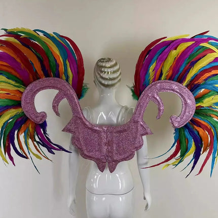 Showgirl Feather Wing Backpiece with Rhinestone Scroll Frames