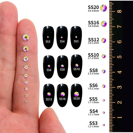 1440PCS SS3-SS20 Mix Size Non-Hotfix Glass FlatBack Rhinestones