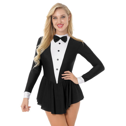The Stardust Showgirl Tuxedo Leotard Dress – Luxury Long Sleeve Latin Dance & Stage Wear