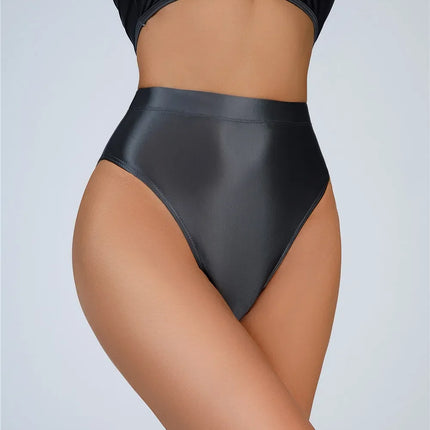 High-Waist Oil Glossy Sheer G-String Thong Satin Smooth Seamless Briefs