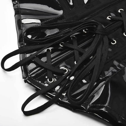 Shiny PU Leather Steampunk Underbust Corset Zipper Front Waist Cincher