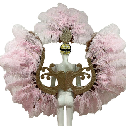 Two-Layer Feather Backpiece with Matching Rhinestone Headdress
