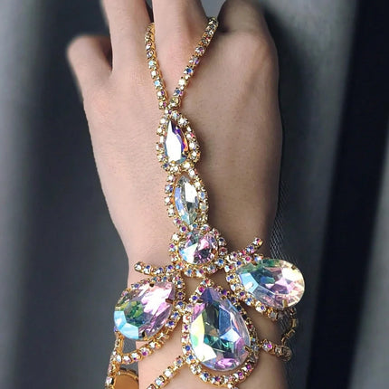 Oversized Crystal Rhinestone Hand Harness Bracelet Drag Queen Catwalk Stage Jewelry
