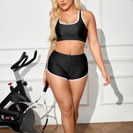 Metallic High-Stretch Crop Tank & Shaping Shorts 2-Piece Activewear Set