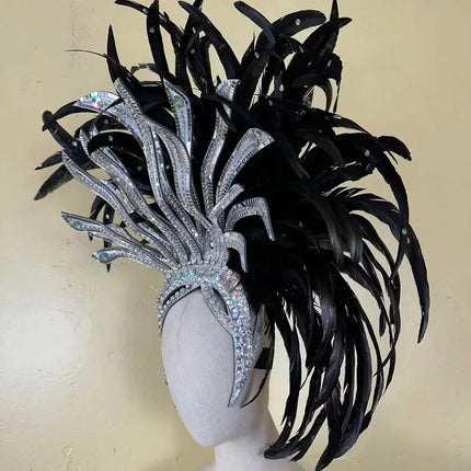 The Stardust Shadow Monarch – Premium Black Feathered Samba & Carnival Crown