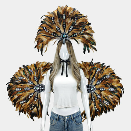 Unisex Artisanal Feather Headdress & Wings Carnival Performance Set