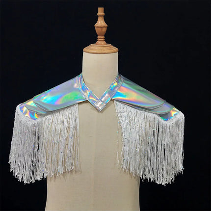 Metallic Laser Fringe Shoulder Armor & Tassel Vest Stage Costume