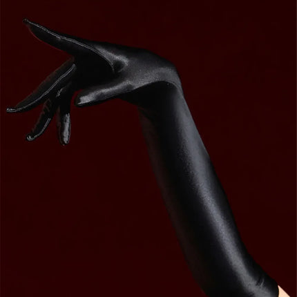 Oil Glossy Satin Smooth Five-Finger Long Elbow Gloves High-Stretch Luxury Evening Gloves