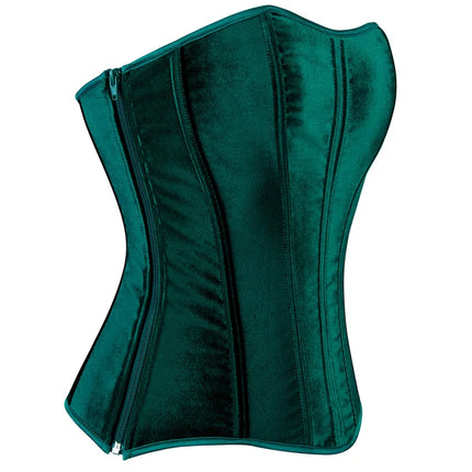 Green Velvet Overbust Corset Top Side Zipper Lace-Up Boned Bustier Top