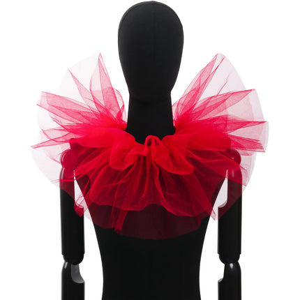 Fluffy Mesh Clown Ruff Collar & Vintage Masquerade Circus Costume Accessory