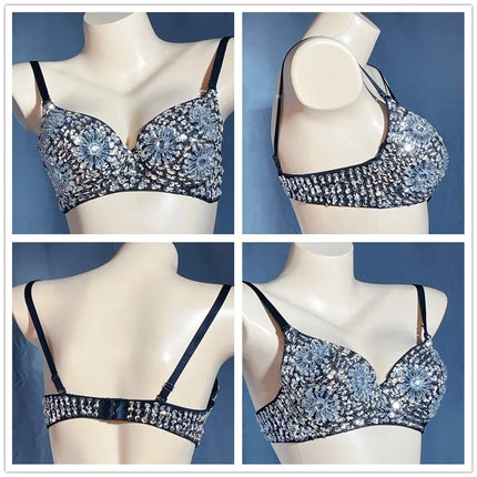The Stardust Prism Sirena – Deluxe Beaded & Sequined Push-Up Belly Dance Bra Top