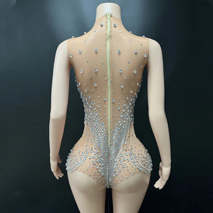 Geometric Rhinestone Sleeveless Stage Bodysuit