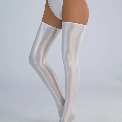 Backless High-Cut Oil Glossy Sheer Bodysuit & Matching Stockings Set