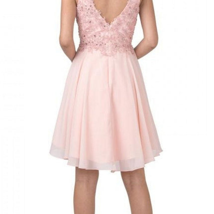 CLEARANCE - Aspeed S2331 Embroidered V-Neck Short A-Line Dress (Size Medium)