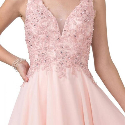 CLEARANCE - Aspeed S2331 Embroidered V-Neck Short A-Line Dress (Size Medium)